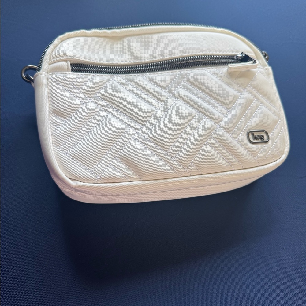 Lug White Satin Luxe Quilted Crossbody Bag